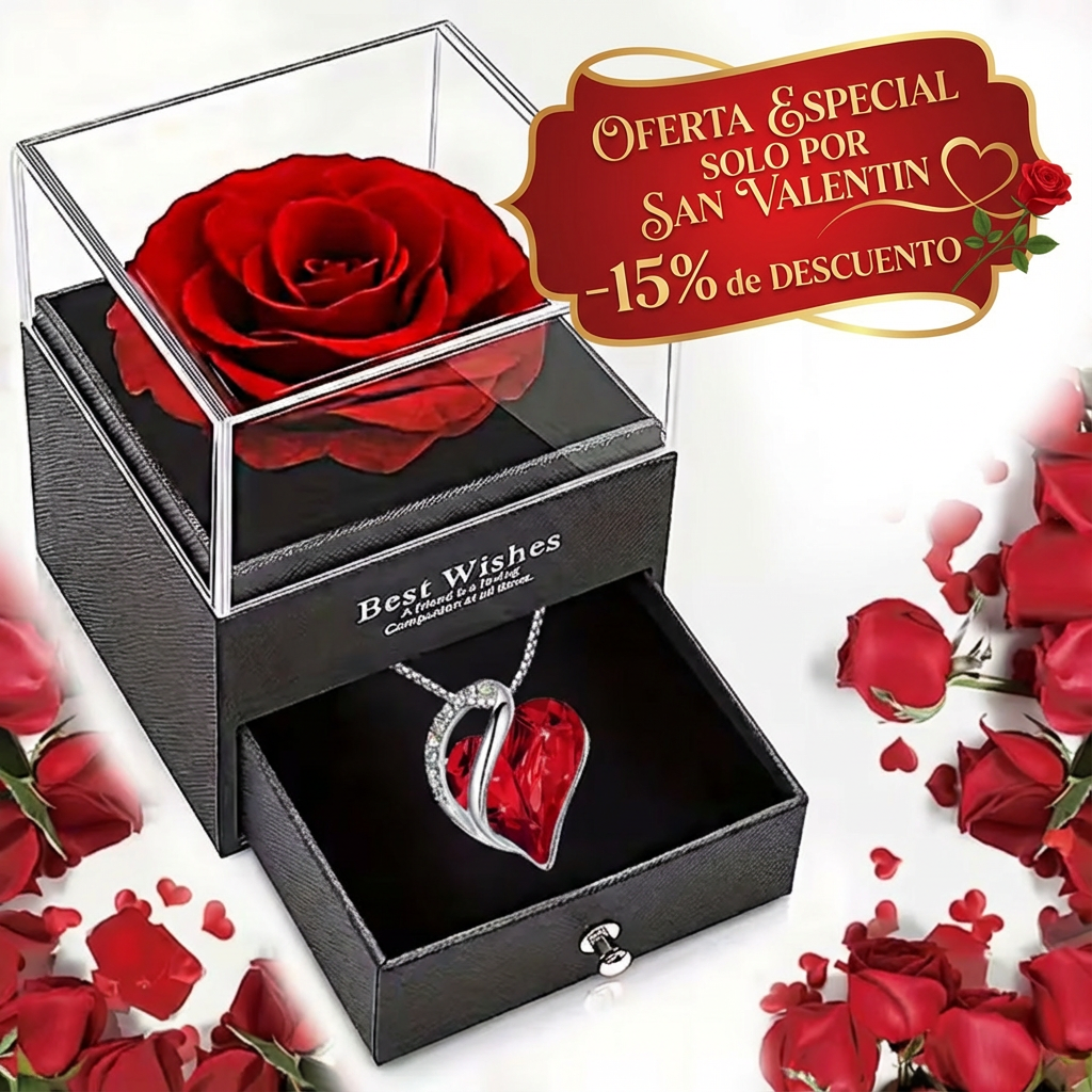 My Love Proof™ Collar Corazón del Océano con Rosa Eterna | Regalo San Valentín y Día de la Madre