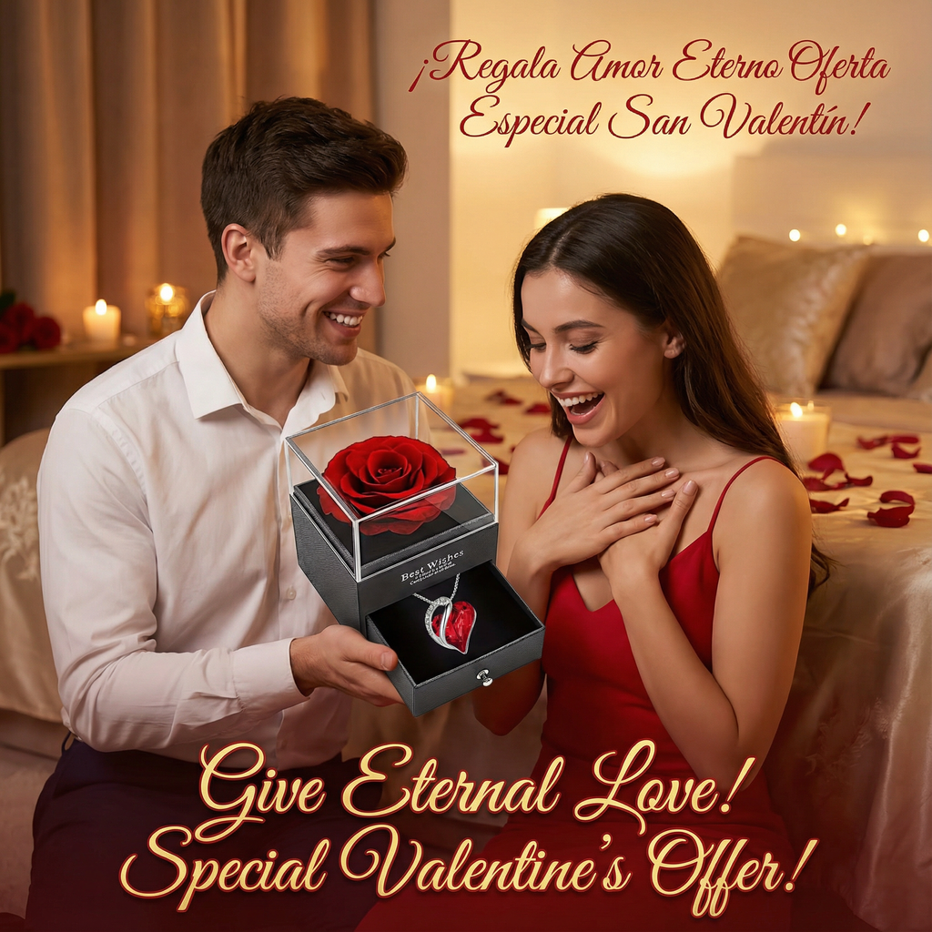 My Love Proof™ Collar Corazón del Océano con Rosa Eterna | Regalo San Valentín y Día de la Madre