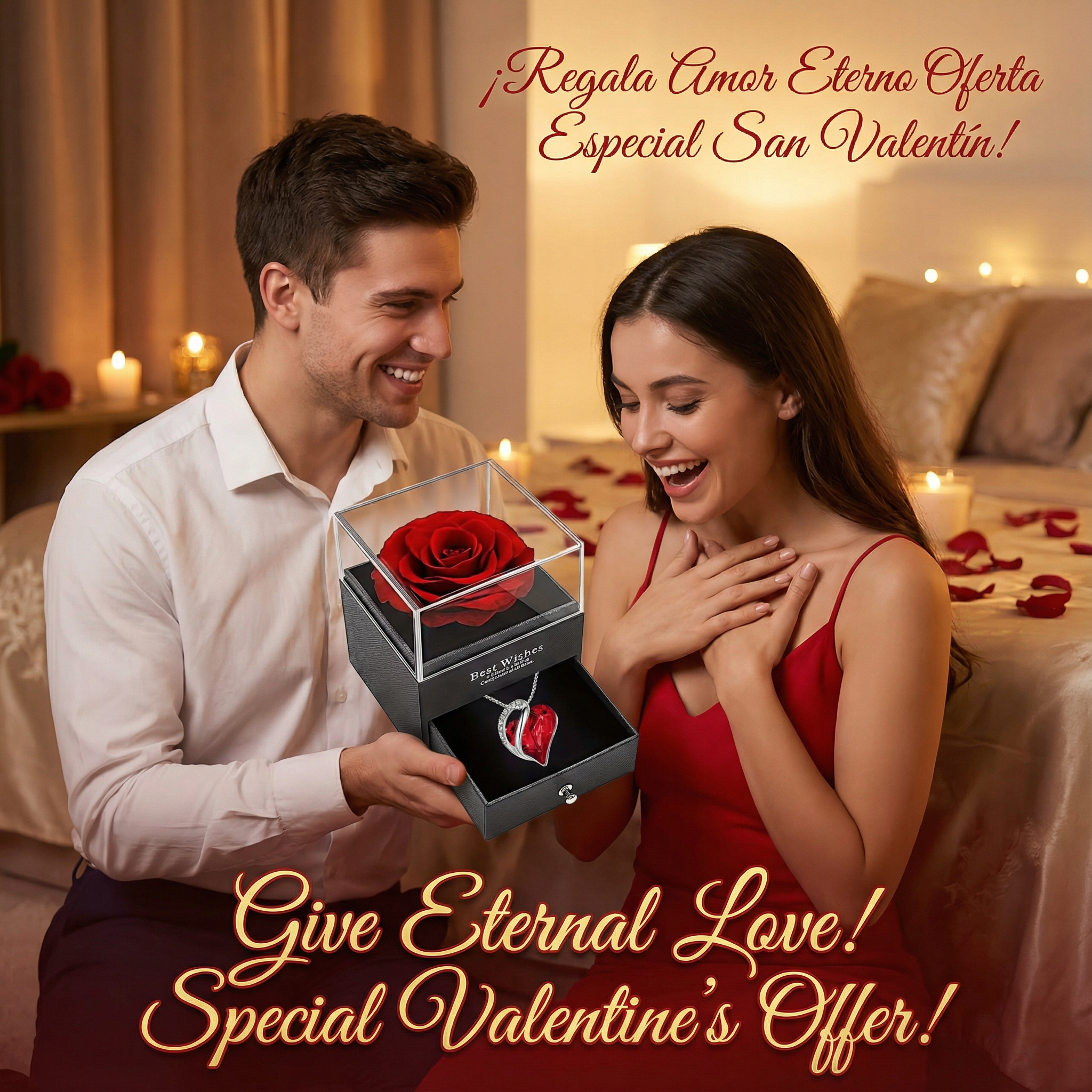 My Love Proof™ Collar Corazón del Océano con Rosa Eterna | Regalo San Valentín y Día de la Madre